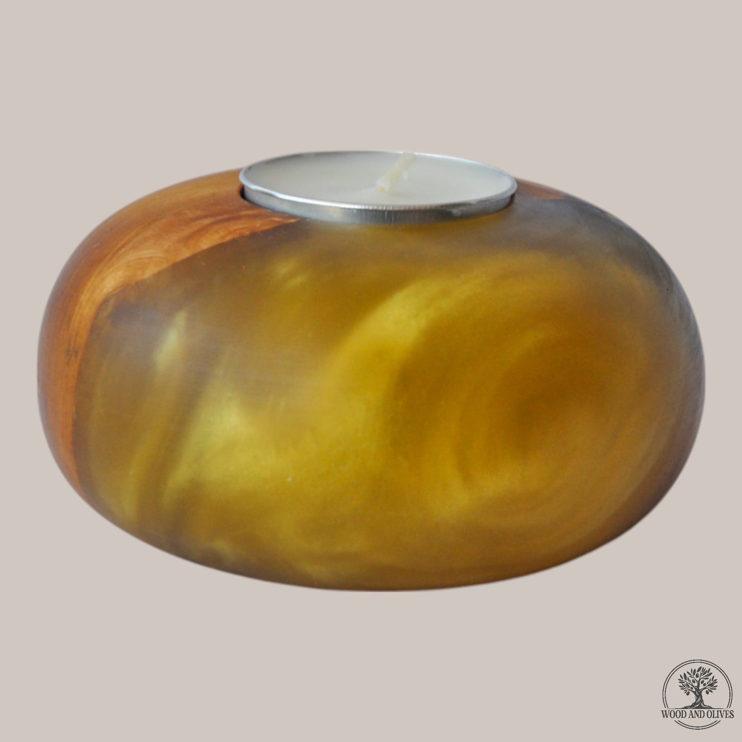 Olive Wood Tealight Holder with Epoxy