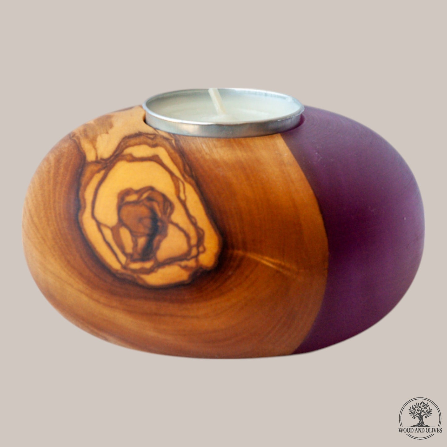 Olive Wood Tealight Holder with Epoxy