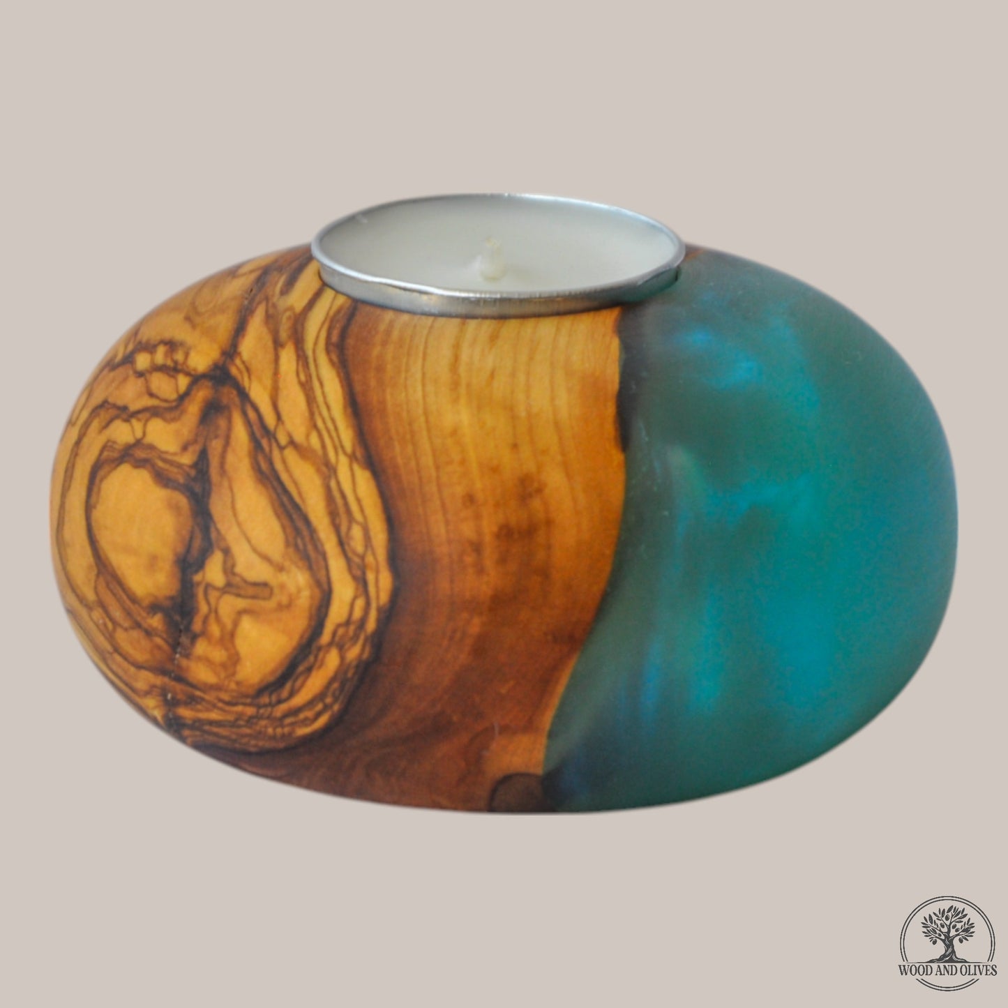 Olive Wood Tealight Holder with Epoxy