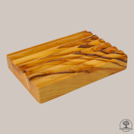 Olijfhouten Zeephouder met Ribbels